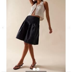 NWOT Free People Peyton Pintuck Midi Skirt Washed Black Size 14